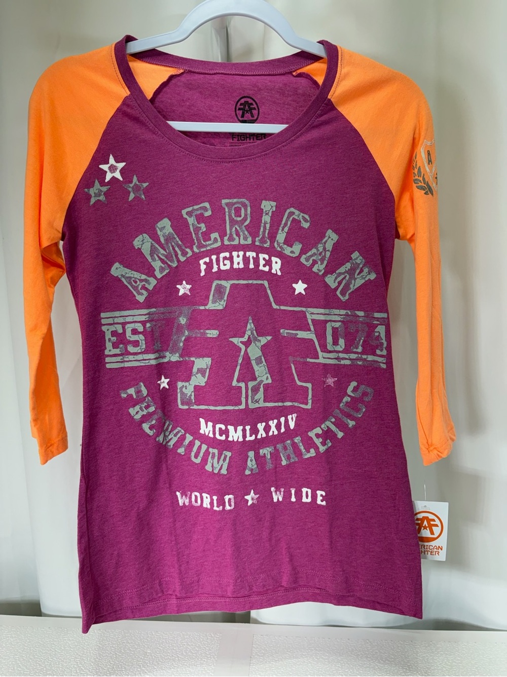 American Fighter Purple Body Orange Raglan Graphic Tee 4061
